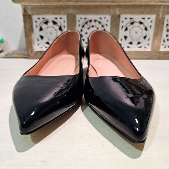 J.Crew Women Sz 11 Black Patent Leather Pointy Toe Flats Classy Chic Dressy Shoe - Picture 4 of 12